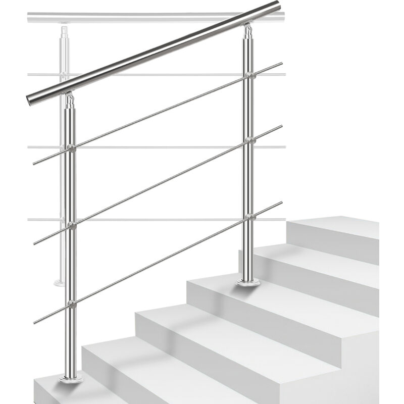 Rampe d'escalier en Acier Inoxydable Garde-Corps pour Jardin Balcon Main courante en acier inoxydable avec 2 poteaux - 120 cm avec 3 traverses