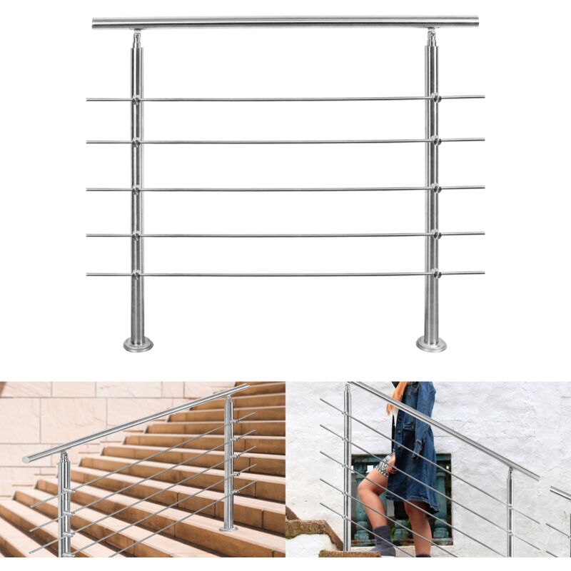 Rampe d'escalier en acier inoxydable pour escaliers Garde-corps Mains Courantes intérieur et extérieur 120 cm 5 crossbars