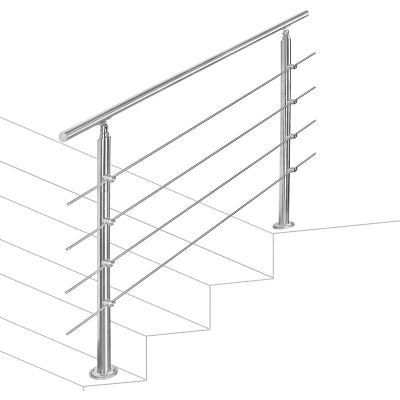 Rampe d'escalier extérieure en inox pour extérieur ensemble pour escaliers Balustrade Jardin Balcon(180 cm, 4 Barres transversales) - Tolletour