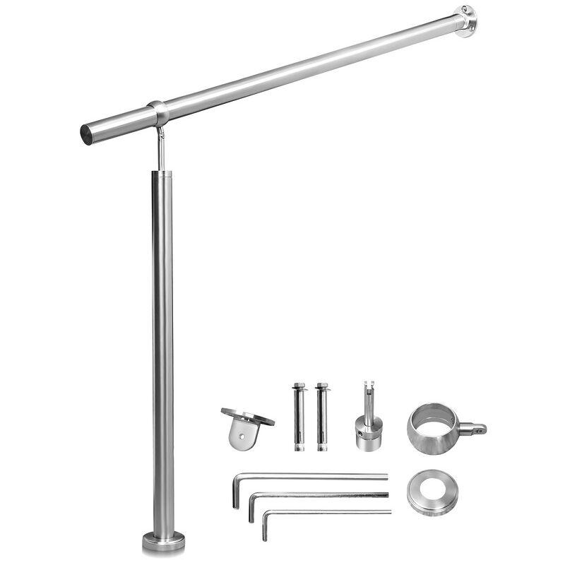 Rampe Escalier Inoxydable Main Courante en Rampe d'escalier pour Escalier Extérieu/intérieur Angle réglable Fixation Mur 150cm - Tolletour