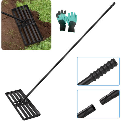 TolleTour Rastrello livellatore per prato 75 x 25 cm – Racla per erba in acciaio nero, manico estensibile 2 m, raschiatore da giardino multifunzione
