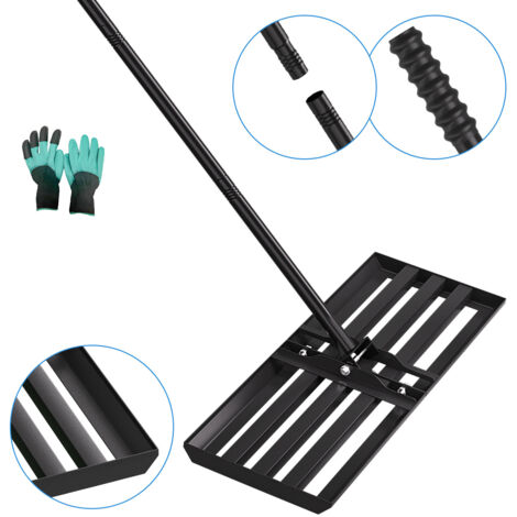 TolleTour Râteau de Nivellement Pelouse 75 x 25 cm – Raclette à Gazon en Acier Noir, Manche Extensible 2 m, Racloir Polyvalent Jardin
