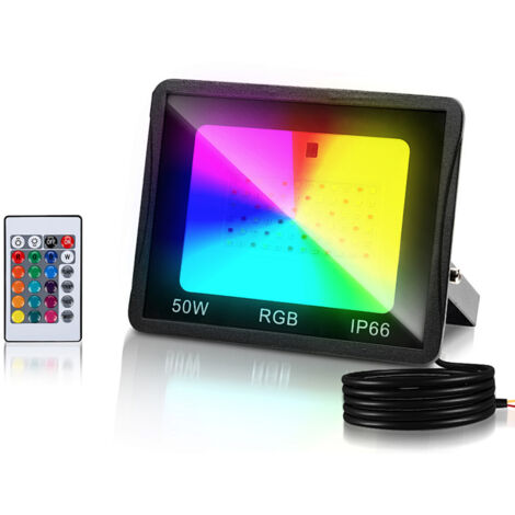 TolleTour RGB LED Strahler mit Fernbedienung, 50W RGB LED Flutlicht, 16 Farben & 4 Modi, IP66 LED Außenstrahler für Garten & Terrasse