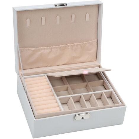 TolleTour Scatola per gioielli Scatola per accessori 2 livelli Organizzatore per Anelli Bracciali Orecchini Orologi 23x17x9cm Bianco Classico