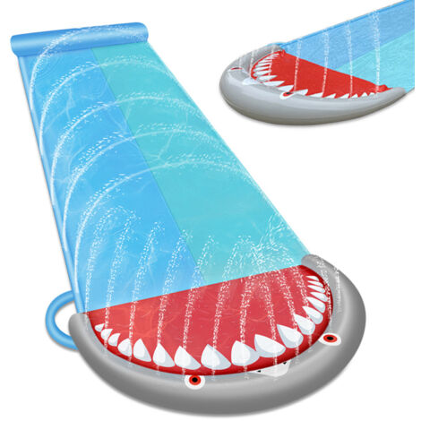 TolleTour Scivolo Acquatico Doppia Pista 550cm con 2 Tavole da Surf, Spruzzatori Integrati & Cuscino Gonfiabile di Sicurezza per Giardino