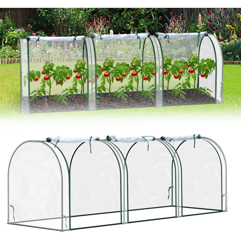 TolleTour Serre de jardin tunnel 2,7L x 0,9l x 0,9H m 3 portes zippées bâche PVC transparent métal époxy vert