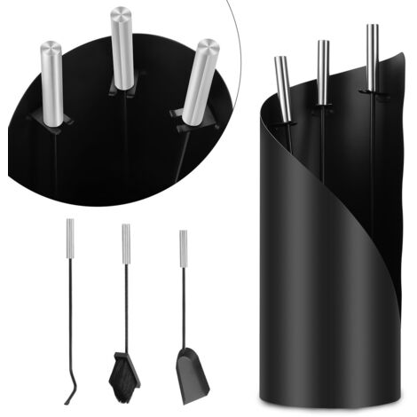 TolleTour Serviteur de Cheminée 4 Pièces Ustensiles de Poêle en Acier Inoxydable avec Revêtement et Protection contre - Noir