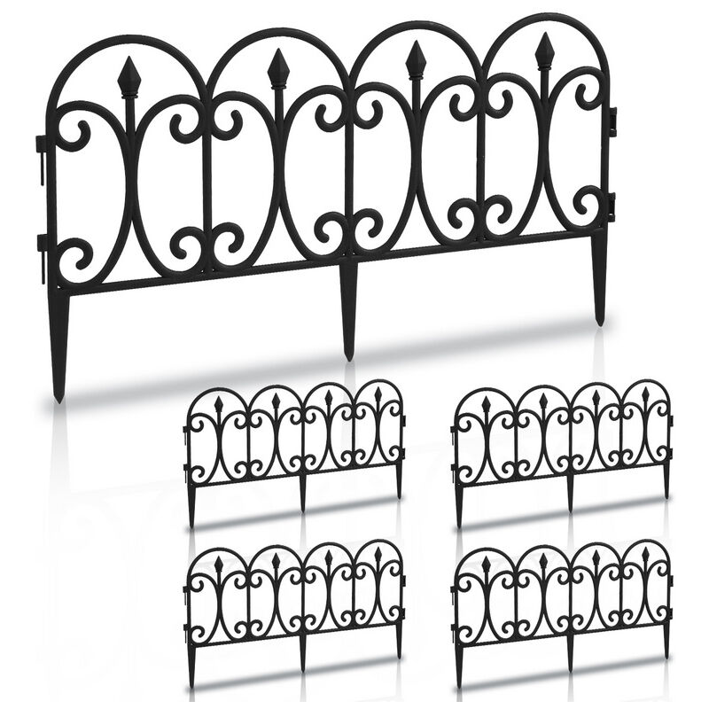 Tolletour - Hengda Set de 5 pièces de Clôture de parterre Bordure de parterre plastique Clôture décorative Barrière de clôture Noir