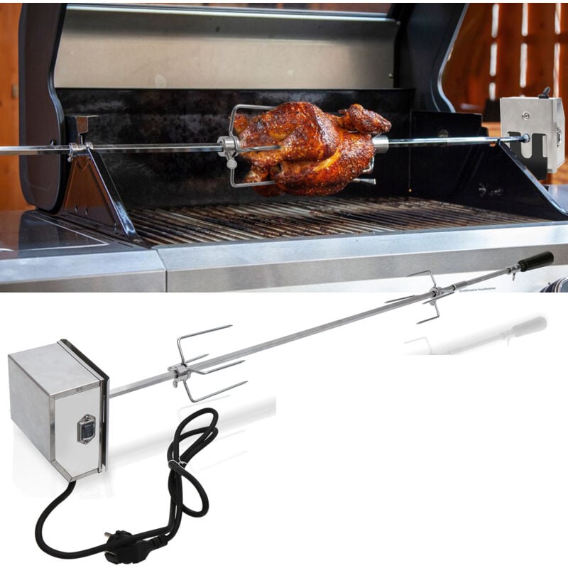 Tolletour - Set de brochettes Broche bbq pour grill 107 cm incl. moteur en acier inoxydable, 220V - 240V Rôtissoire pour Barbecue