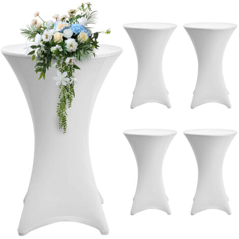 TolleTour Set di 5 copritavoli elasticizzati bianchi – Copritavolo elastico per tavolo da bistrot Ø 60–65 × 110 cm con 4 linguette per i piedi