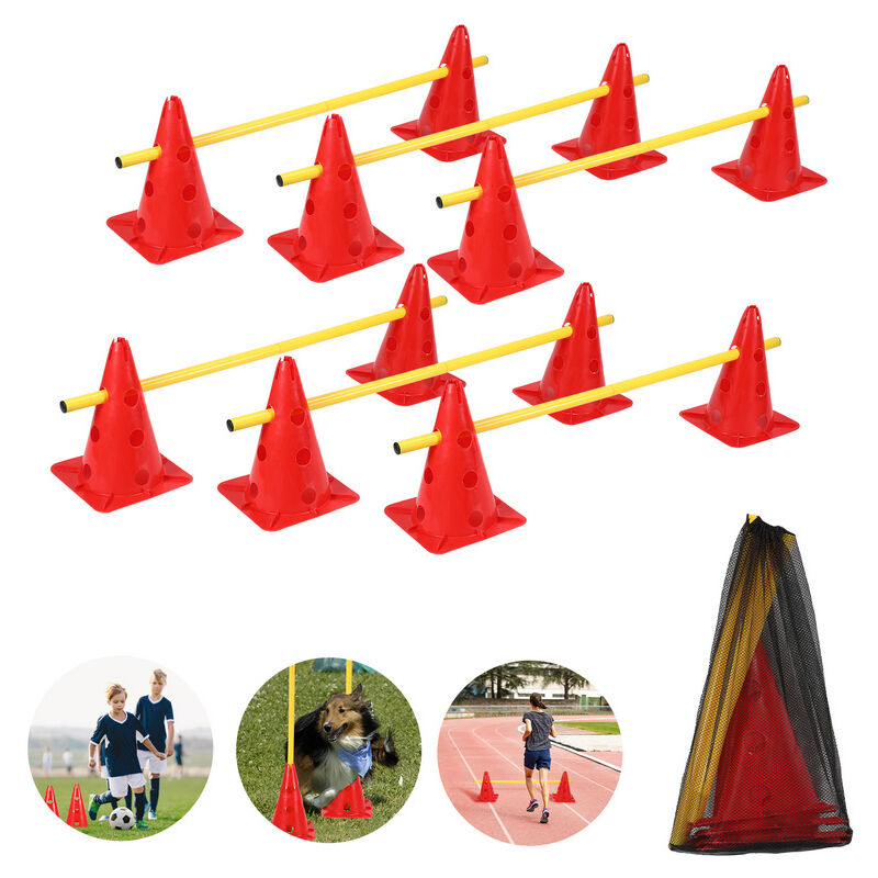 Tolletour - Set d'obstacles Kit de haies à enfoncer Kit de haies Agility Training Sports Entraînement de la coordination avec 12 cônes+ 6 barres