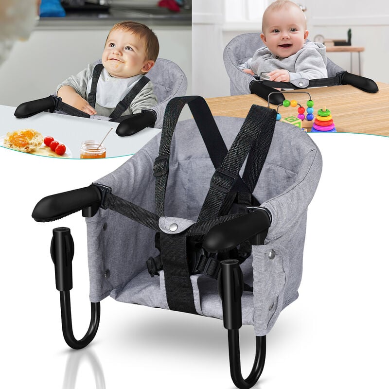 Tolletour - Siège de table bébé 6-36 mois Rehausseur de siège Chaise bébé Siège bébé pliable Booster pour tables de 2-8cm d'épaisseur - gris