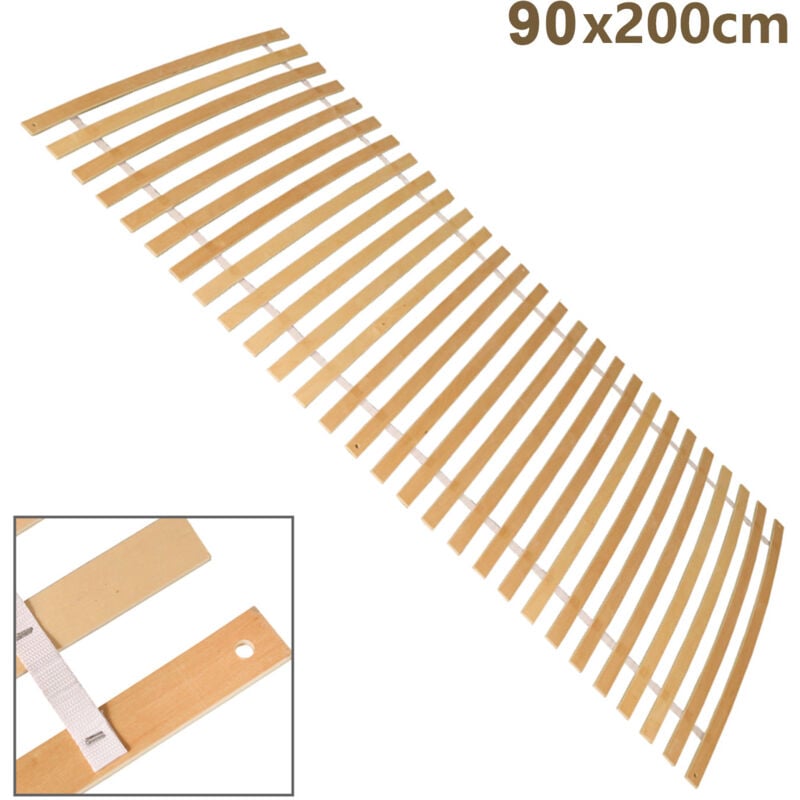 Tolletour - Sommier à lattes à roulettes,avec 28 lattes,peuplier massif,90 x 200cm,rigide non réglable,Sommier à lattes à roulettes