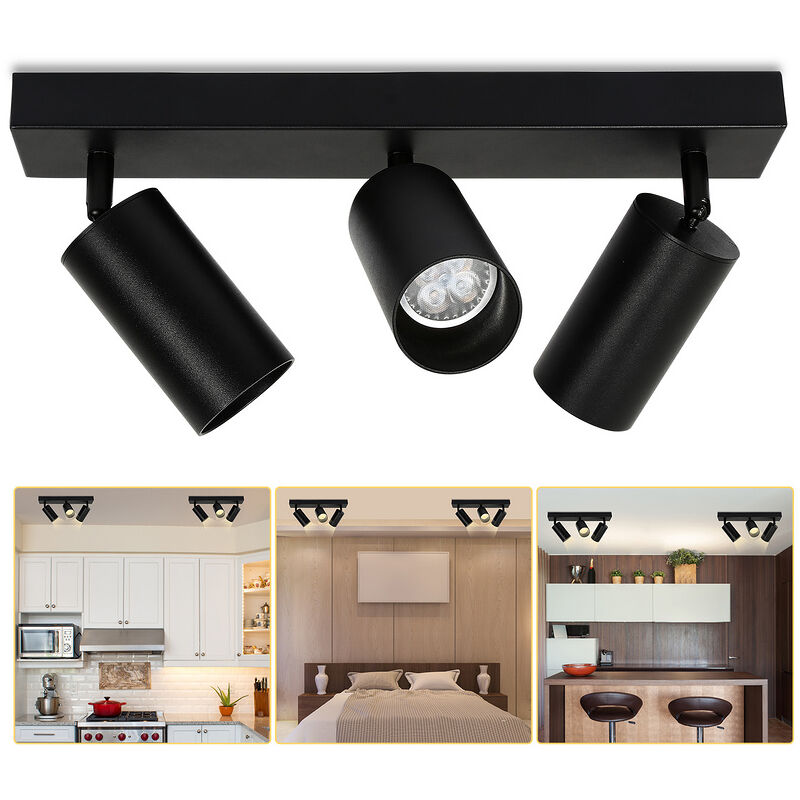 Spot de plafond pivotante tournante GU10 métal lustre plafond Plafonnier led noir Lampe à 3 flammes - Tolletour
