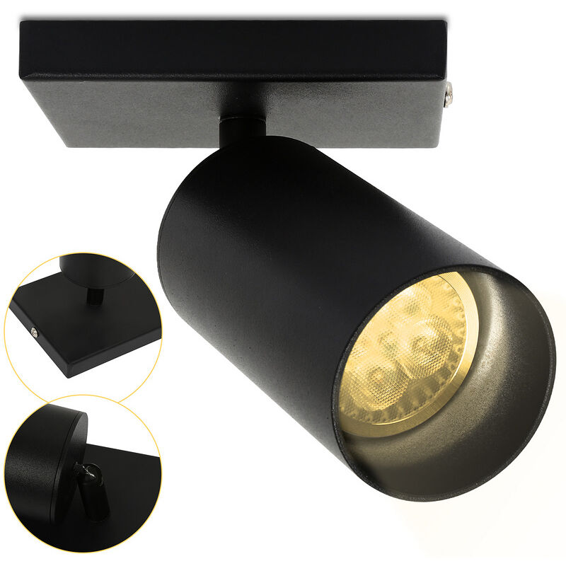 Tolletour - Spot de plafond Plafonnier led tournante pivotante GU10 métal lustre plafond noir Lampe à 1 flammes