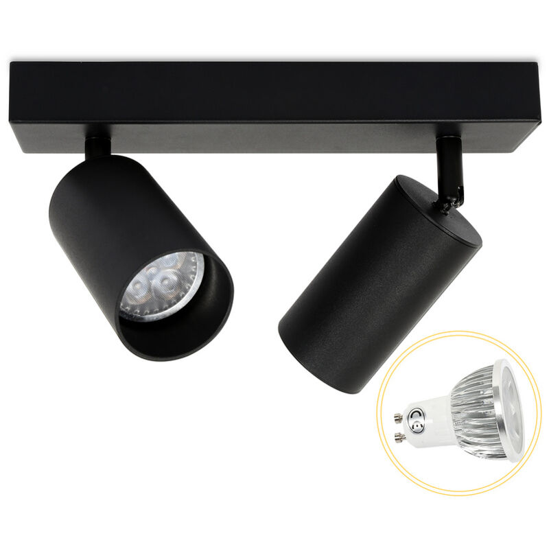 Spot de plafond Plafonnier led tournante pivotante GU10 métal lustre plafond noir Lampe à 2 flammes - Tolletour