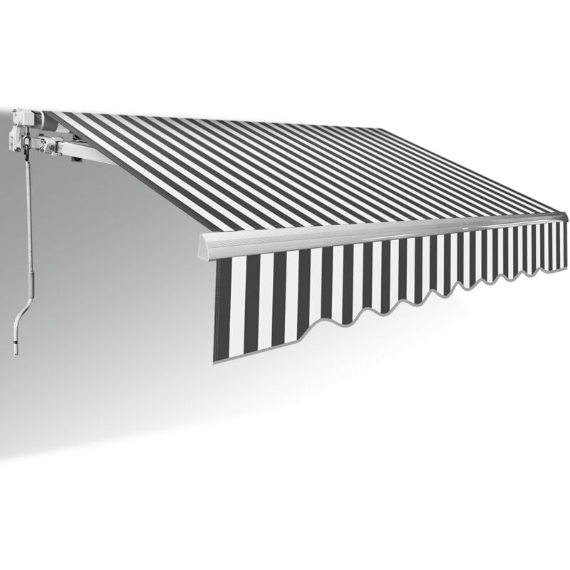 Store de balcon Store Banne Manuel Store extérieur Auvent Balcon Articulé Anti-UV Terrasse Jardin Gris Blanc 350 x 300 cm - Tolletour