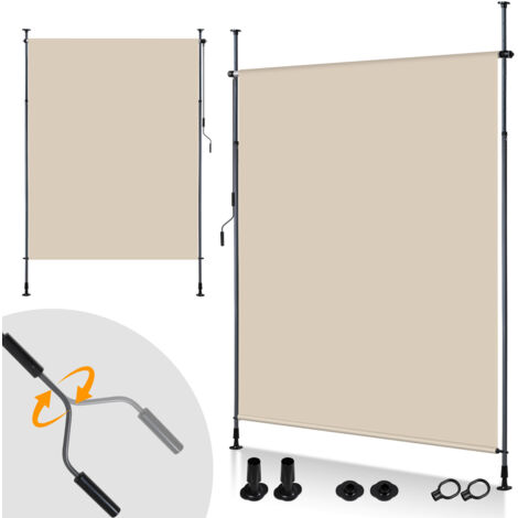 TolleTour Store vertical store roulant d'extérieur Protection 200 x 270 cm anti-UV Store d'extérieur aux barres téléscopiques sans perçage Beige