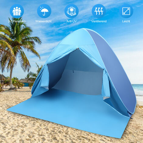TolleTour Strandmuschel UV 50+ Strandzelt Pop Up Sonnen Wurfzelt mit Schließvorhang - blau