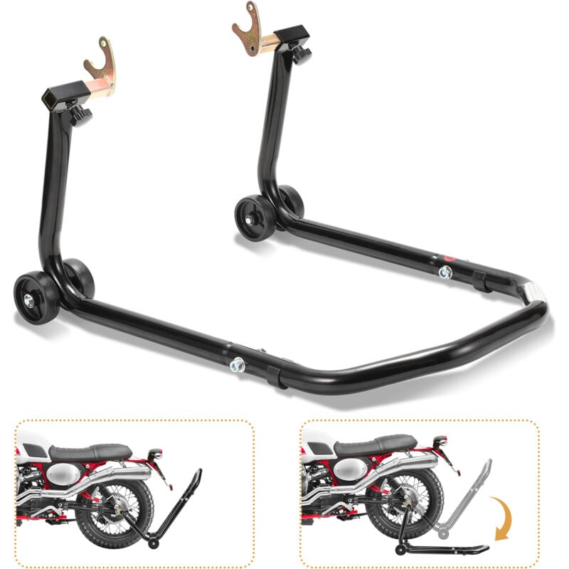 Tolletour - Support béquille de moto arrière lève moto arrière sur roulettes avec adaptateurs caoutchouc noir