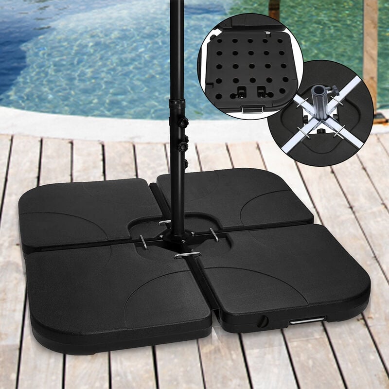 Einfeben - Support de parasol support carré support de sable support de parasol remplissable jusqu'à 80 kg - Noir