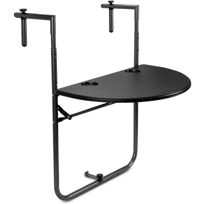 Table de Balcon Suspendue Pliable avec Hauteur 73/785/84CM Table Rabattable en Hips et Métal avec Revêtement Anti-Rouille Noir - Noir - Tolletour