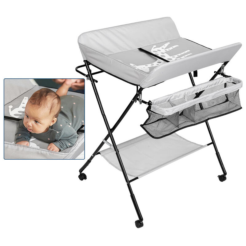 Table à langer pliable pour bébé. Étagère à langer Combinaison à langer Réglable en hauteur avec panier de rangement Gris - Tolletour