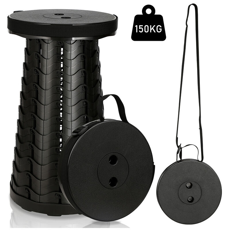 45x26CM Tabouret télescopique Tabouret Pliant Portable.Charge maximale 250 kg pour Les Voyages.Camping.Pêche.L'extérieur ( Noir) - Tolletour