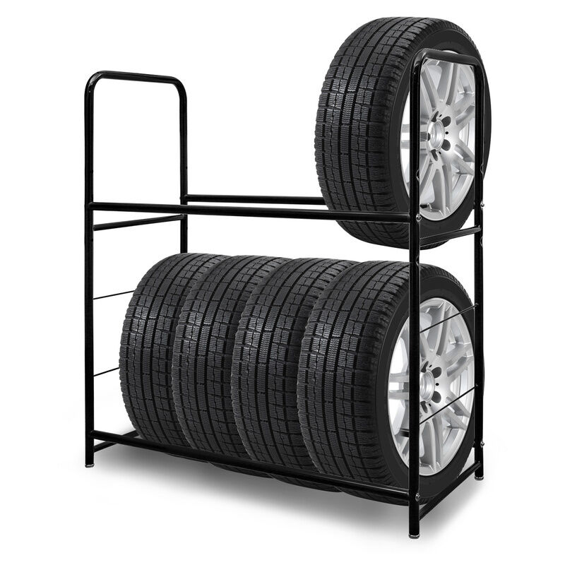 Tagère à pneus en fer Porte-pneu Support de pneus solide Étagère du rangement des 8 pneus durable et robuste 107x46 x117 cm Noir - Noir - Tolletour