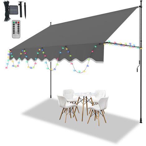 TolleTour Tende da esterno a manovella con LED regolabile in altezza, protezione UV 50+ per balcone e terrazza senza fori 300cm Grigio