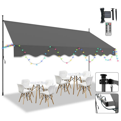 TolleTour Tende da esterno a manovella con LED regolabile in altezza, protezione UV 50+ per balcone e terrazza senza fori 400cm Grigio