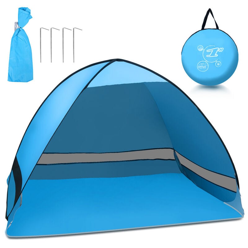 Tente de plage Tente de soleil de plage pop-up, uv 50+ portable 2 ou 3 Personnes Famille Extérieur Bleu 200x120x130cm pas de rideau - Tolletour