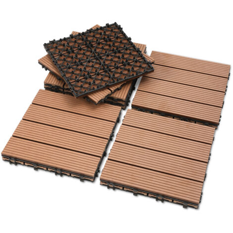 TolleTour Terrassenfliesen 88 Stück (8m²) Klickfliesen in Holzoptik, WPC Fliese，30 x 30cm, Braun