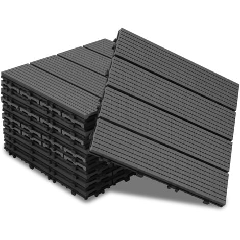 TolleTour Terrassenfliesen Holzfliesen WPC Fliesen Kunststoff Garten 30x30cm Klickfliese Bodenbelag mit Drainage Anthrazit-grau 55er 5m²