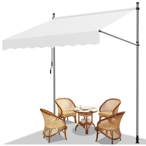 TolleTour Toldo de balcón blanco lechoso, 250x120 cm, retráctil, protección UV, para terraza