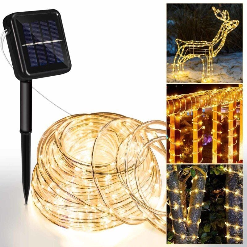 Randaco - 1 jeu de guirlandes lumineuses solaires 8 fonctions,300 led étanches,32 m(Blanc Chaud)