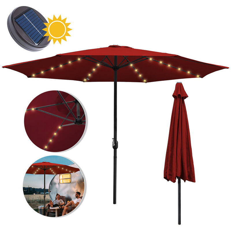 TolleTour Parasol avec LED, parasol de jardin avec 8 baleines, parasol de marché inclinable, parasol de terrasse pour le jardin 350cm rouge