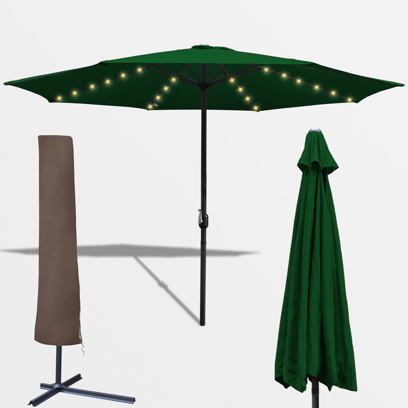 Parasol avec led et housse de protection Parapluie 350cm - Parapluie, protection solaire, parasol de jardin - Vert - Tolletour