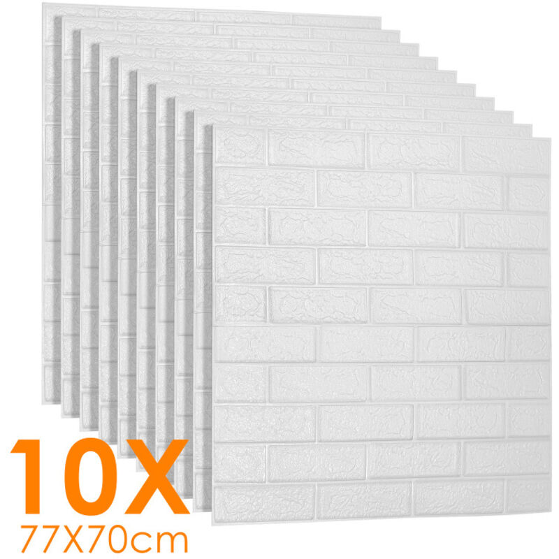 Tolletour - 3D imperméable à l'eau carreaux de mur de briques 70x77cm autocollants panneau de mousse auto-adhésif (10pcs ensemble )