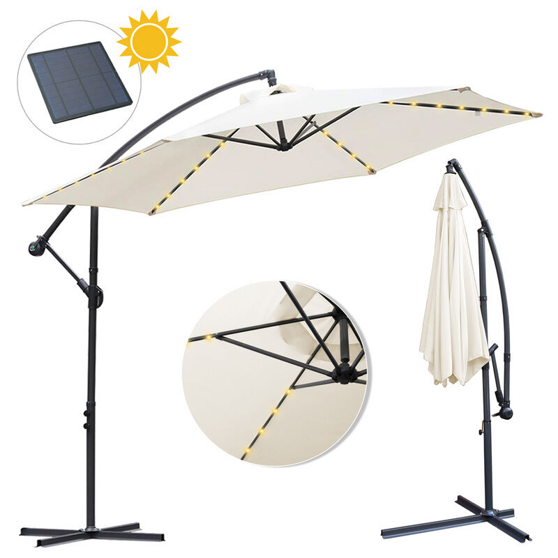Parasol avec led, parasol ampli ø 300 cm, protection solaire, protection uv jusqu'à upf 30+, ouverture et fermeture facile, Beige - Tolletour