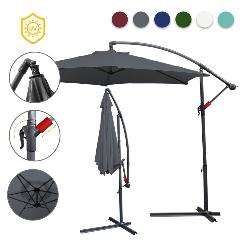 3m Parasol Parasol de jardin hydrofuge avec manivelle Jardin UV40+ Balcon Outdoor, Gris - Tolletour