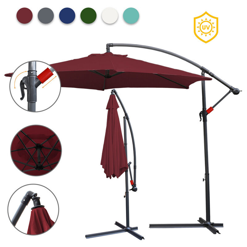 Parasol 300 cm Parasol de jardin Parasol de balcon rond Fonction d'inclinaison Hydrofuge pivotant à 360° Rouge - Tolletour