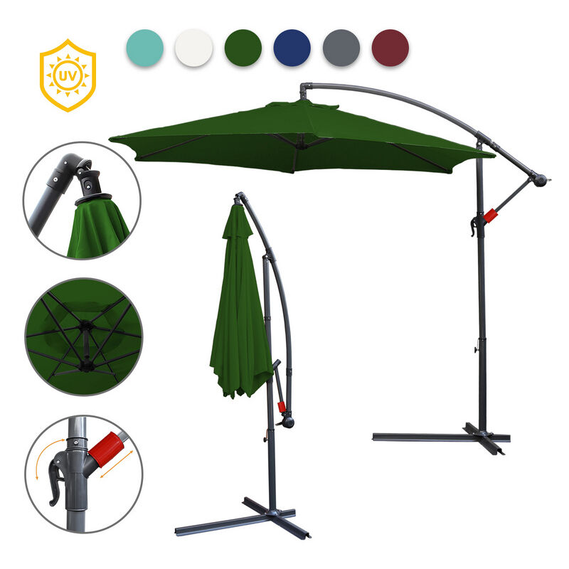 Parasol Parapluie 300cm - Parapluie, protection solaire, parasol de jardin - Vert - Tolletour