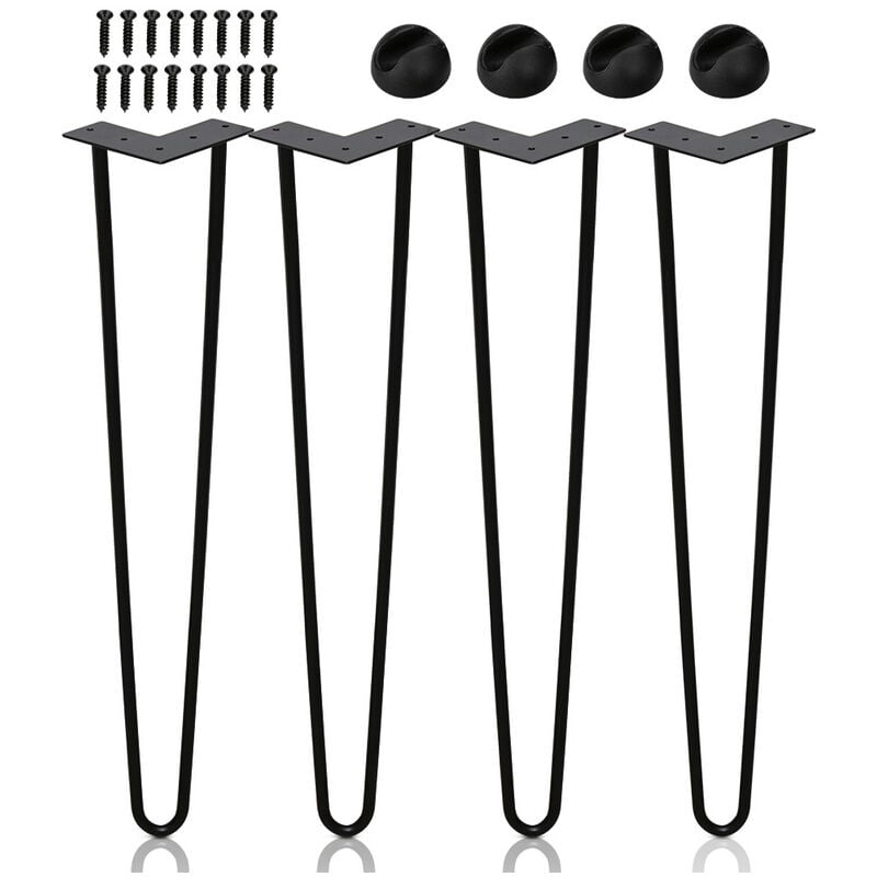 Tolletour - 4x Pieds de table en épingle à cheveux Pieds de table en métal Pieds de meubles Pieds en épingle à cheveux noir 2 barres.20cm