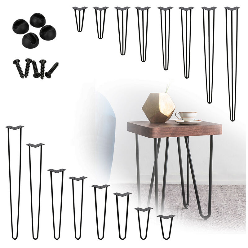 Tolletour - 4x Pieds de table en épingle à cheveux Pieds de table en métal Pieds de meubles Pieds en épingle à cheveux noir 2 barres.35cm