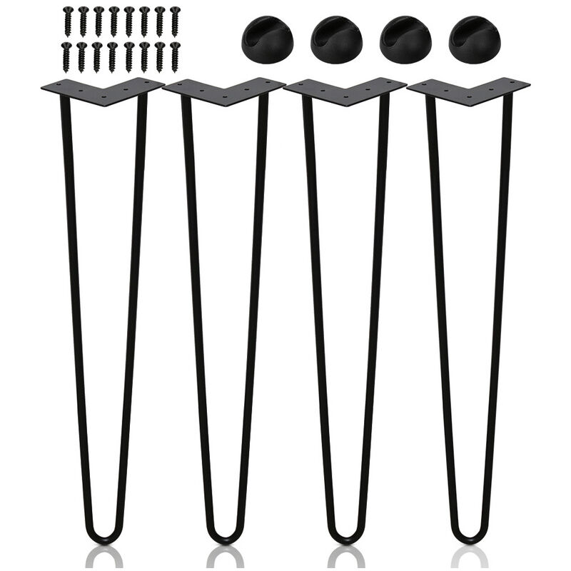 TolleTour 4x Pieds de table en épingle à cheveux Pieds de table en métal Pieds de meubles Pieds en épingle à cheveux noir 2 barres.45cm