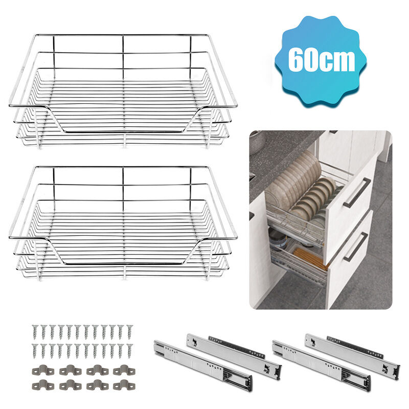4X Tiroir de Cuisine Télescopique d'Armoire de Cuisine Argent 60CM - Tolletour
