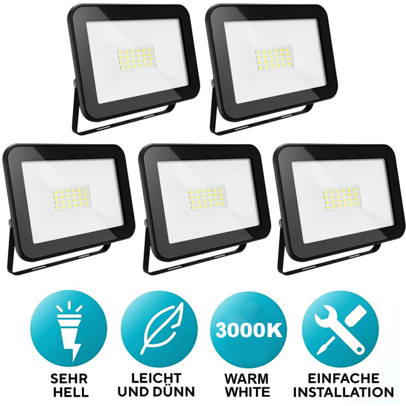 Tolletour - 5 Projecteurs led 20W Blanc chaud Haute Luminosité