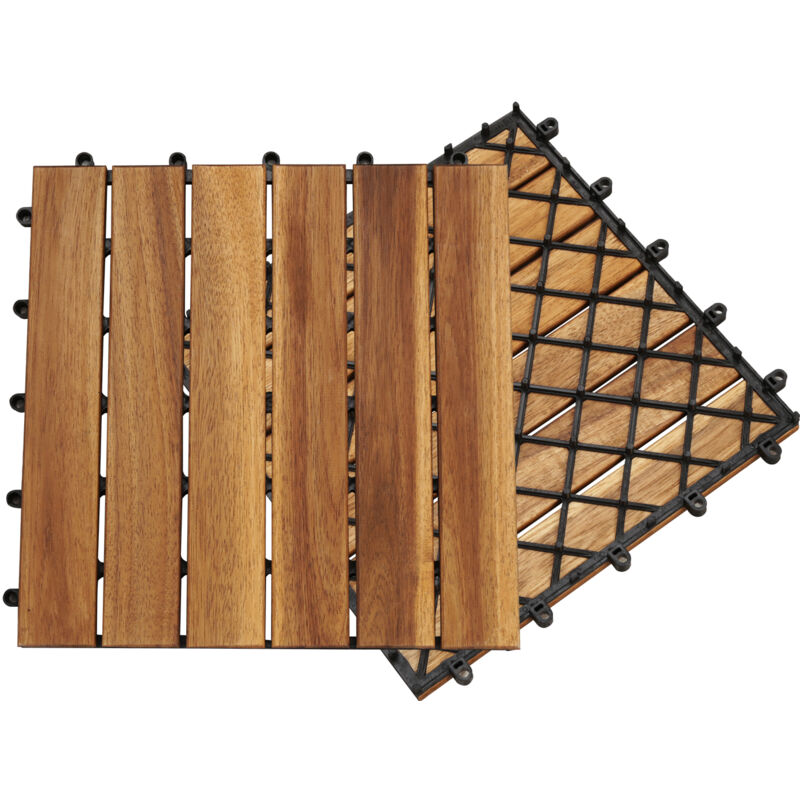 Tolletour - 55 pcs Acacia Carreaux de terrasse Kit tuiles de plancher en acacia