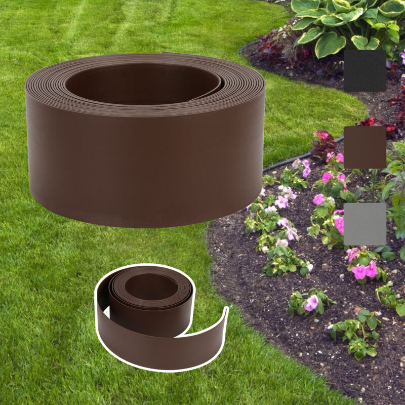 Tolletour - Bordure de pelouse Bordure de lit en plastique dur Bordure de pelouse Bordure de tonte Jardinage 25 12.5 cm marron